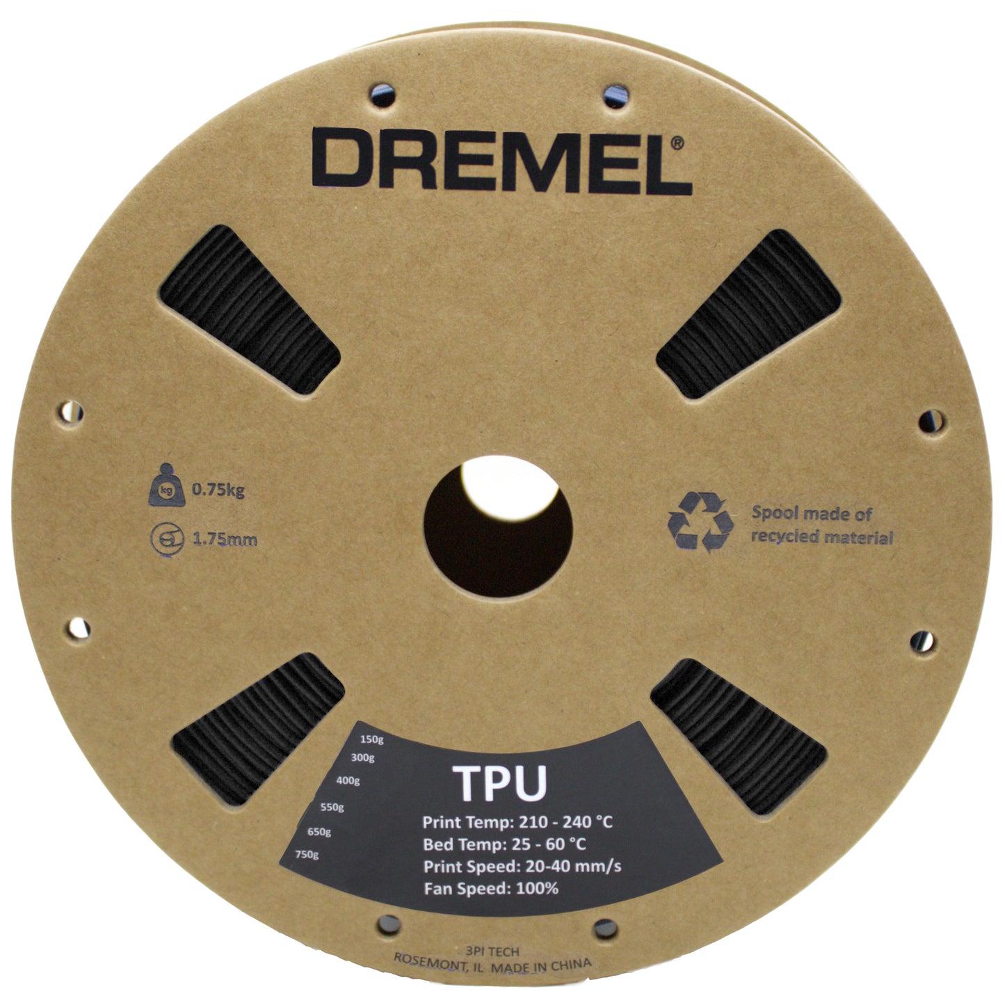 Dremel 3D TPU Filament, 1.75mm, Black 0.75kg