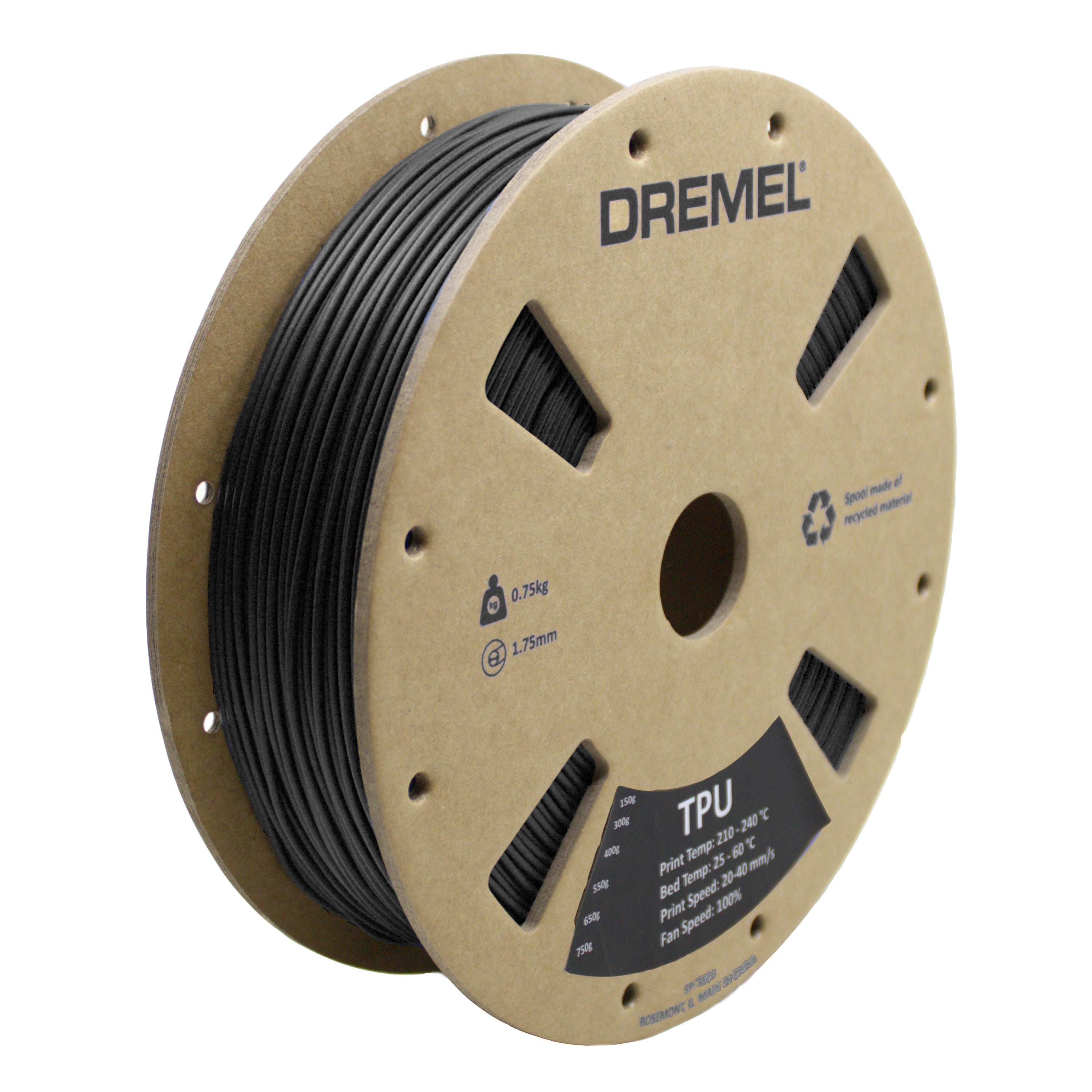 3D TPU Filament Spool, 1.75mm Diameter, Black 0.75kg – 3PI Tech